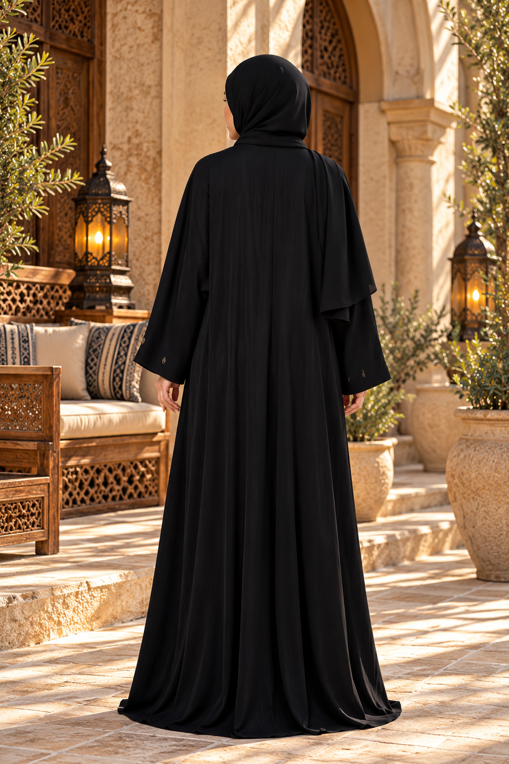 elegante abaya im orientalischen innenhof elegante abaya im orientalischen innenhof